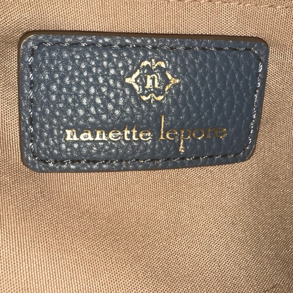 Nanette Lepore Riya Camera Bag Pebbled Vegan Leather Crossbody Deep Dusty Blue